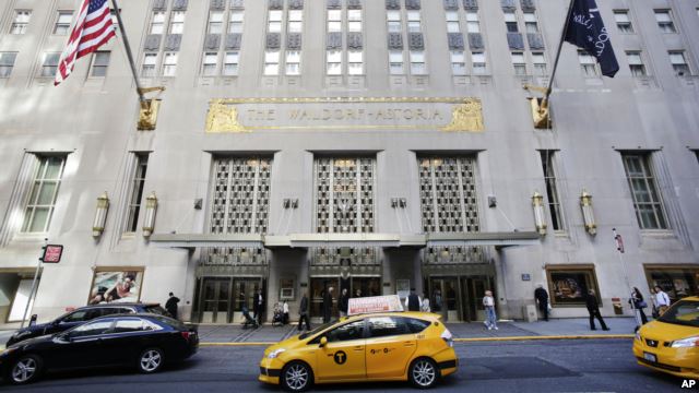 安邦集团2014年投资19.5亿美元购买的纽约华道夫酒店.（2014年10月6日）