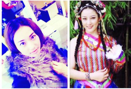 网传在令谷法拉利车祸中受伤的藏族姑娘扎西卓玛（左），以及伤后一个月突然死亡的杨吉（右）的照片。