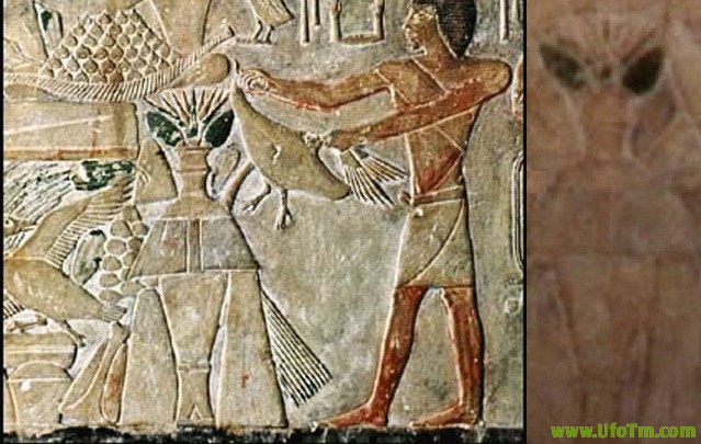 公元前400年的金字塔国壁刻古代壁画，UFO或外星人（网络图片）