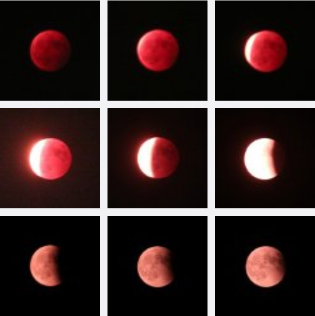 2014年10月8日，大陆民众观测到“红月亮”现象。（网络图片）