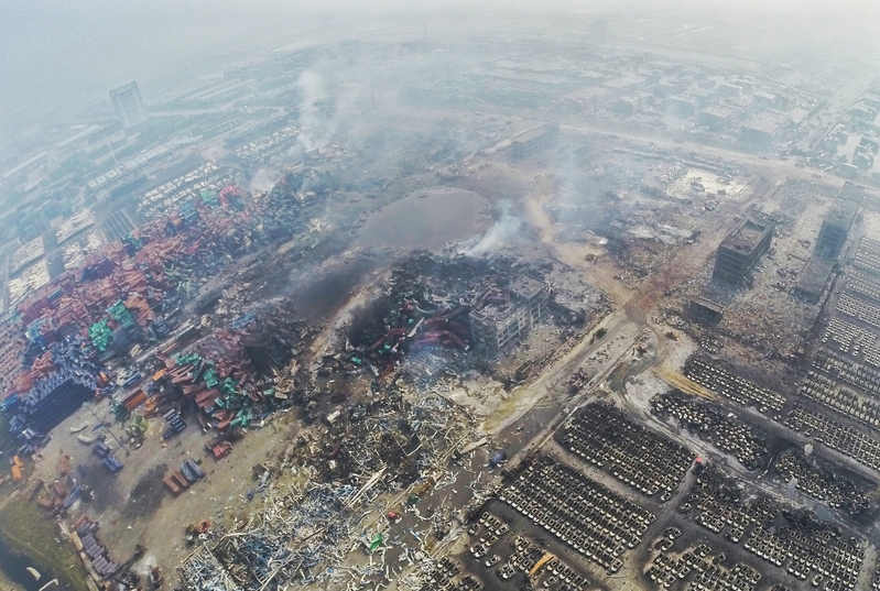 2015年08月15日，天津，航拍滨海新区仓库爆炸现场核心区。（大纪元资料室）