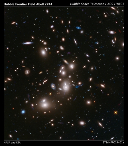 哈勃太空望远镜拍下最深太空的星系团。(NASA/ESA)