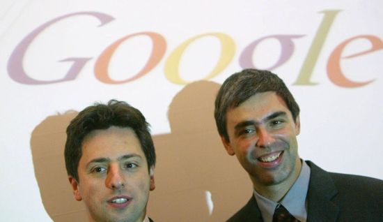 Google founders Sergey Brin (L) and Larr