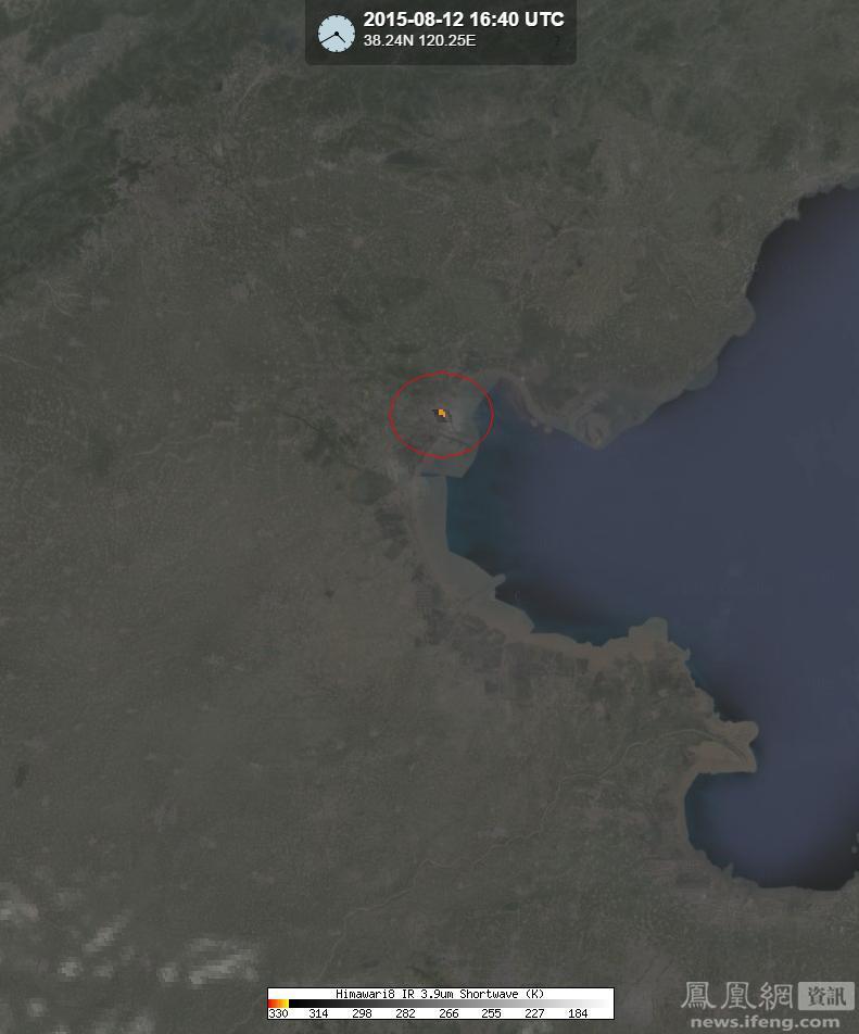 美国太空机构发布天津塘沽爆炸卫星图。