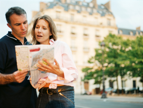 Couple reading a street map