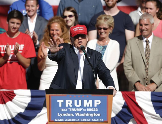 川普7日在华盛顿州Lynden为总统之路造势。（ Getty Images）