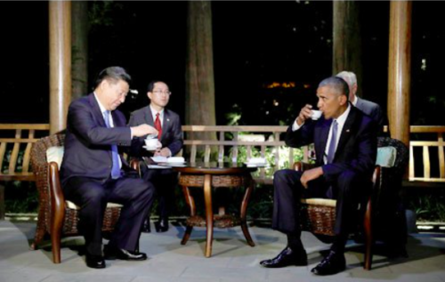 美国总统奥巴马与中国国家主席习近平G20峰会前会晤（图片：路透社截图）