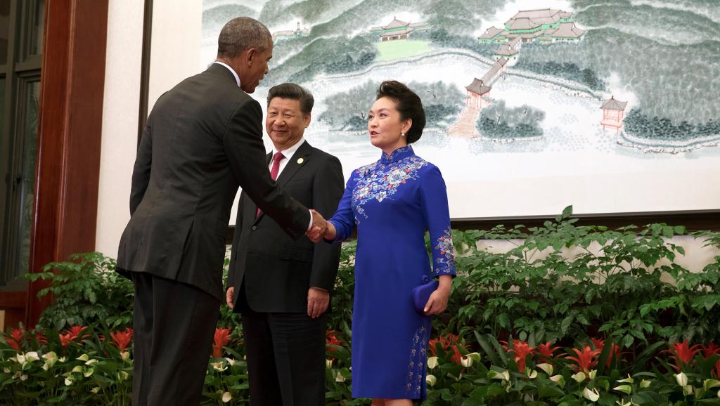 图为中共国家主席习近平夫妇会见美国总统奥巴马路透社照片