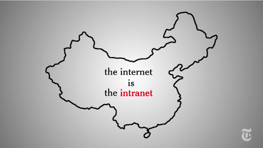 中国的防火墙，让“互联网”变成了“内部网”（纽约时报视频截图）