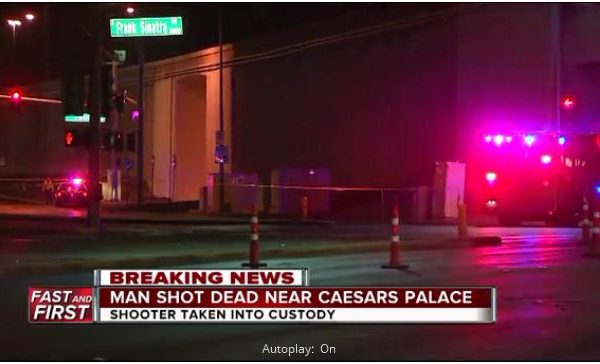 11月21日午夜，美国拉斯维加斯凯撒宫赌场（Caesars Palace）员工停车场附近发生一起枪击案件，造成一人死亡。（视频截图）